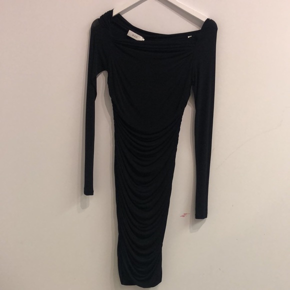 A.L.C. Etta Black Ruched Long Sleeve Dress - Picture 2 of 9